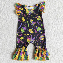 Load image into Gallery viewer, Flutter sleeve ruffle baby girls mardi gras romper