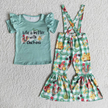 Load image into Gallery viewer, Life is better with chickens shirt overalls cute girls clothing set