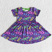 Load image into Gallery viewer, Short sleeve purple baby girl mardi gras dresses