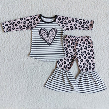 Load image into Gallery viewer, Heart print leopard bell bottom pants kids girls boutique valentine's clothing