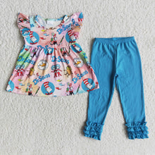 Load image into Gallery viewer, Flutter sleeve cat shirt blue icing ruffle pants girls boutique clothes