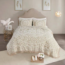 Load image into Gallery viewer, Queen 100-Percent Cotton Chenille Bedspread with Fringe Hem in Khaki Taupe Beige