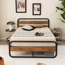 Load image into Gallery viewer, Queen Industrial Wood and Metal Tube Platform Bed with Headboard and Footboard