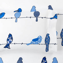 Load image into Gallery viewer, Queen size Blue White Floral Birds on Wire Soft Polyester 6 Piece Sheet Set