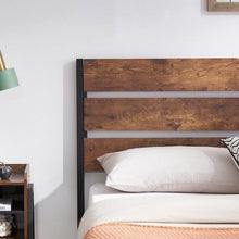 Load image into Gallery viewer, Queen Industrial Platform Bed Frame with Brown Wood Slatted Headboard Footboard