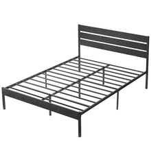 Load image into Gallery viewer, Queen size Industrial Platform Bed Frame with Wood Slatted Headboard in Black