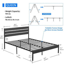 Load image into Gallery viewer, Queen size Industrial Platform Bed Frame with Wood Slatted Headboard in Black