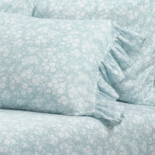 Load image into Gallery viewer, Queen Size Polyester Blue Ruffle Floral 6 Piece Sheet Set