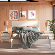 Load image into Gallery viewer, Queen Size Rustic White Mid Century Slatted Platform Bed