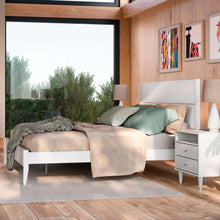 Load image into Gallery viewer, Queen Size Rustic White Mid Century Slatted Platform Bed