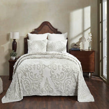 Load image into Gallery viewer, Queen Size 100-Percent Cotton Chenille 3-Piece Coverlet Bedspread Set in Ivory
