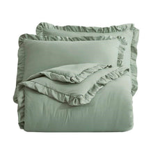 Load image into Gallery viewer, Oversized Queen Sage Microfiber 3-Piece Comforter Set with Ruffled Edge Trim