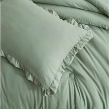 Load image into Gallery viewer, Oversized Queen Sage Microfiber 3-Piece Comforter Set with Ruffled Edge Trim