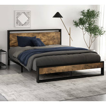 Load image into Gallery viewer, Queen size Metal Wood Platform Bed Frame with Industrial Headboard