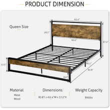 Load image into Gallery viewer, Queen size Metal Wood Platform Bed Frame with Industrial Headboard