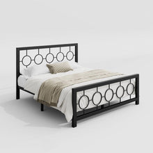 Load image into Gallery viewer, Queen Black Metal Platform Bed Frame with Circle Medallion Headboard Footboard