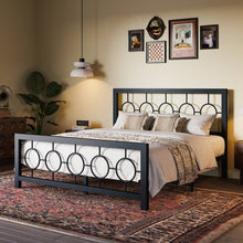 Load image into Gallery viewer, Queen Black Metal Platform Bed Frame with Circle Medallion Headboard Footboard