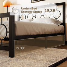Load image into Gallery viewer, Queen Black Metal Platform Bed Frame with Circle Medallion Headboard Footboard