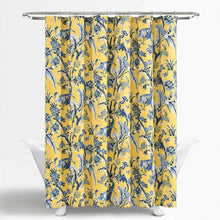 Load image into Gallery viewer, 72-inch Yellow Navy Blue White Exotic Birds Floral Polyester Shower Curtain