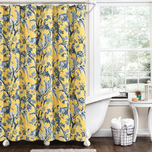Load image into Gallery viewer, 72-inch Yellow Navy Blue White Exotic Birds Floral Polyester Shower Curtain