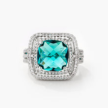 Load image into Gallery viewer, Ana 7.7ct Aqua CZ White Gold Rhodium Cocktail Ring