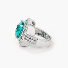 Load image into Gallery viewer, Ana 7.7ct Aqua CZ White Gold Rhodium Cocktail Ring