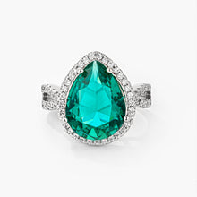 Load image into Gallery viewer, Laura 9.9ct Blue Green CZ Rhodium Classic Teardrop Ring