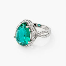 Load image into Gallery viewer, Laura 9.9ct Blue Green CZ Rhodium Classic Teardrop Ring
