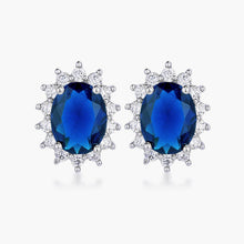 Load image into Gallery viewer, Rhodium Plated Sapphire Blue Petite Royal Oval Earrings