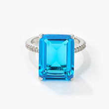 Load image into Gallery viewer, 15Ct Rhodium Plated Aqua Blue Emerald Cut Pave Ring