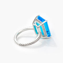 Load image into Gallery viewer, 15Ct Rhodium Plated Aqua Blue Emerald Cut Pave Ring