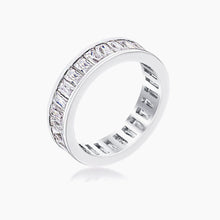 Load image into Gallery viewer, Rhodium Plated Baguette Emerald Cut Eternity Ring
