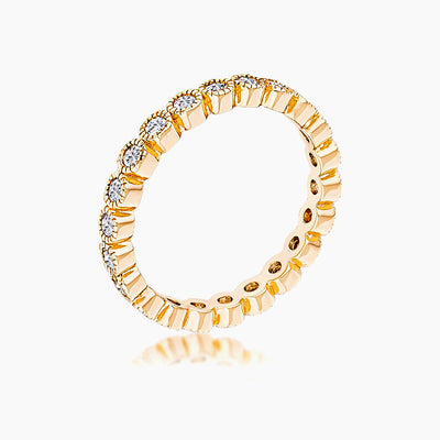 Gold Plated Dotted Clear CZ Round Bezel Eternity Ring