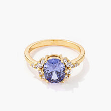 Load image into Gallery viewer, 3ct. Gold Plated Oval Tanzanite CZ Engagement Ring