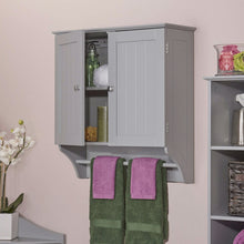 Load image into Gallery viewer, Gray 2-Door Bathroom Wall Cabinet with Towel Bar