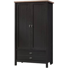 Load image into Gallery viewer, FarmHouse Black Oak Drawer and Garment Rod Wardrobe Armoire