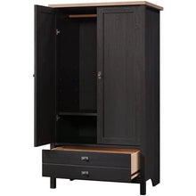 Load image into Gallery viewer, FarmHouse Black Oak Drawer and Garment Rod Wardrobe Armoire
