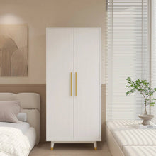 Load image into Gallery viewer, Mid-Century Modern 2-Door Bedroom Armoire Wardrobe Cabinet in White