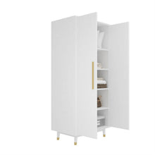 Load image into Gallery viewer, Mid-Century Modern 2-Door Bedroom Armoire Wardrobe Cabinet in White
