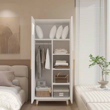 Load image into Gallery viewer, Mid-Century Modern 2-Door Bedroom Armoire Wardrobe Cabinet in White