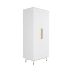 Load image into Gallery viewer, Mid-Century Modern 2-Door Bedroom Armoire Wardrobe Cabinet in White