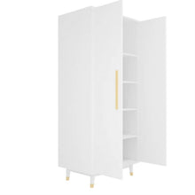 Load image into Gallery viewer, Mid-Century Modern 2-Door Bedroom Armoire Wardrobe Cabinet in White