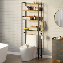 Load image into Gallery viewer, Over the Toilet Storage Freestanding Modern Black Metal Brown Wood Shelving Unit