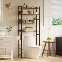 Load image into Gallery viewer, Over the Toilet Storage Freestanding Modern Black Metal Brown Wood Shelving Unit