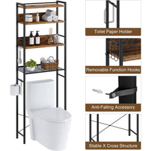 Load image into Gallery viewer, Over the Toilet Storage Freestanding Modern Black Metal Brown Wood Shelving Unit