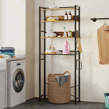 Load image into Gallery viewer, Over the Toilet Storage Freestanding Modern Black Metal Brown Wood Shelving Unit