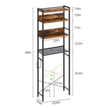 Load image into Gallery viewer, Over the Toilet Storage Freestanding Modern Black Metal Brown Wood Shelving Unit