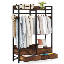 Load image into Gallery viewer, Heavy Duty Brown Black Garment Rack Clothes Hanging Rod with 4 Storage Drawers