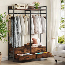 Load image into Gallery viewer, Heavy Duty Brown Black Garment Rack Clothes Hanging Rod with 4 Storage Drawers