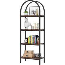 Load image into Gallery viewer, Modern Industrial Metal Wood Display Rack Bookcase with 4 Storage Shelves
